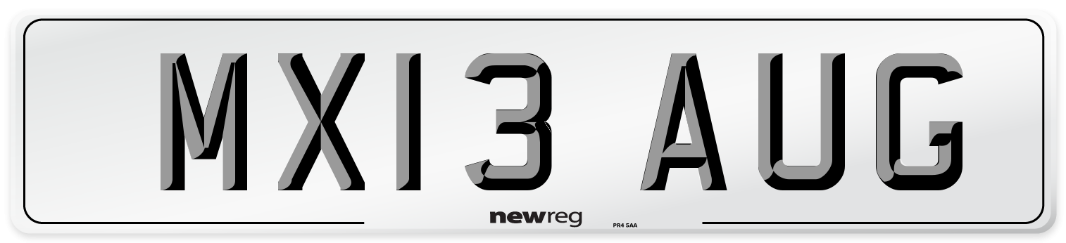 MX13 AUG Number Plate from New Reg